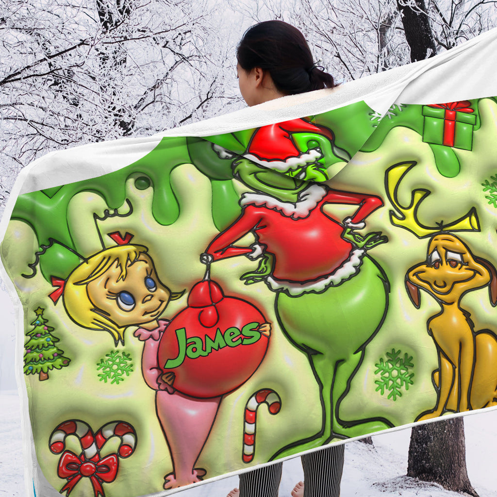 Green Christmas - Personalized Stole Christmas Hooded Blanket
