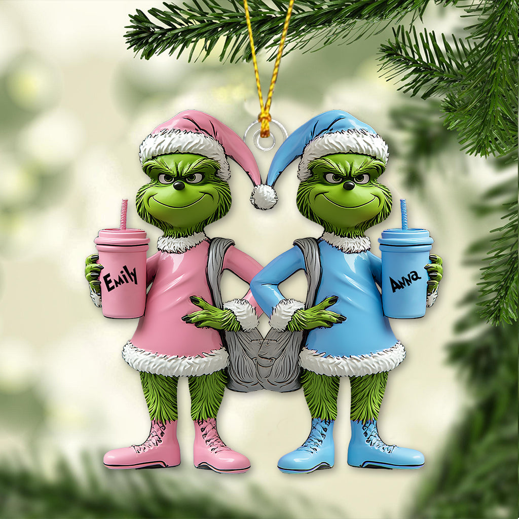 Meilleures amies Grinch - Ornement de Noël transparent personnalisé en forme d'étole