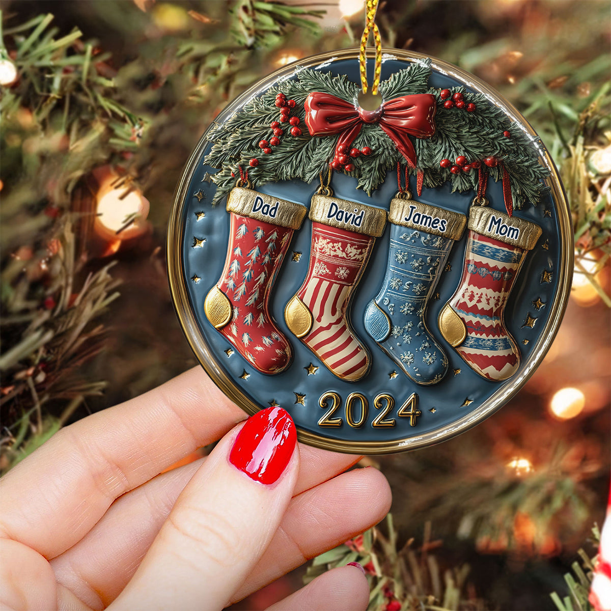 Family Socks - Personalized Family Ceramic Circle Ornament