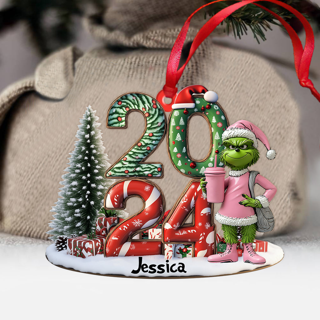 Grinchy Green Lady Christmas - Personalized Stole Christmas Custom Shaped Ornament