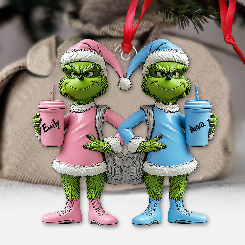 Meilleures amies Grinch - Ornement de Noël transparent personnalisé en forme d'étole
