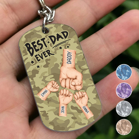 Best Dad Ever Camo Pattern Fist Bump - Personalized Father Stainless Steel Keychain