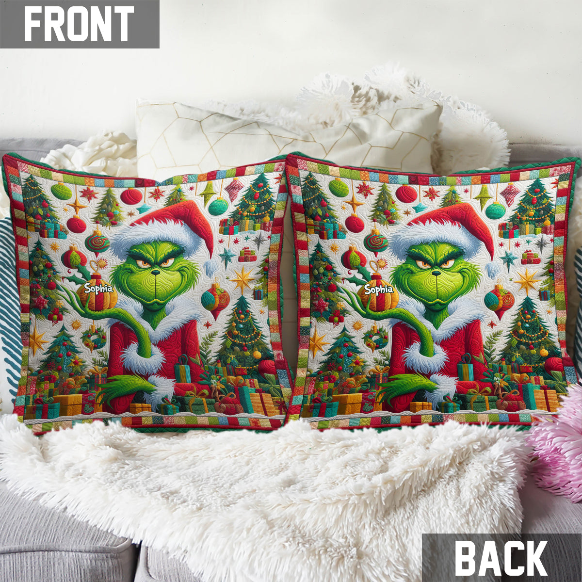 Merry Grinchmas - Personalized Stole Christmas Throw Pillow