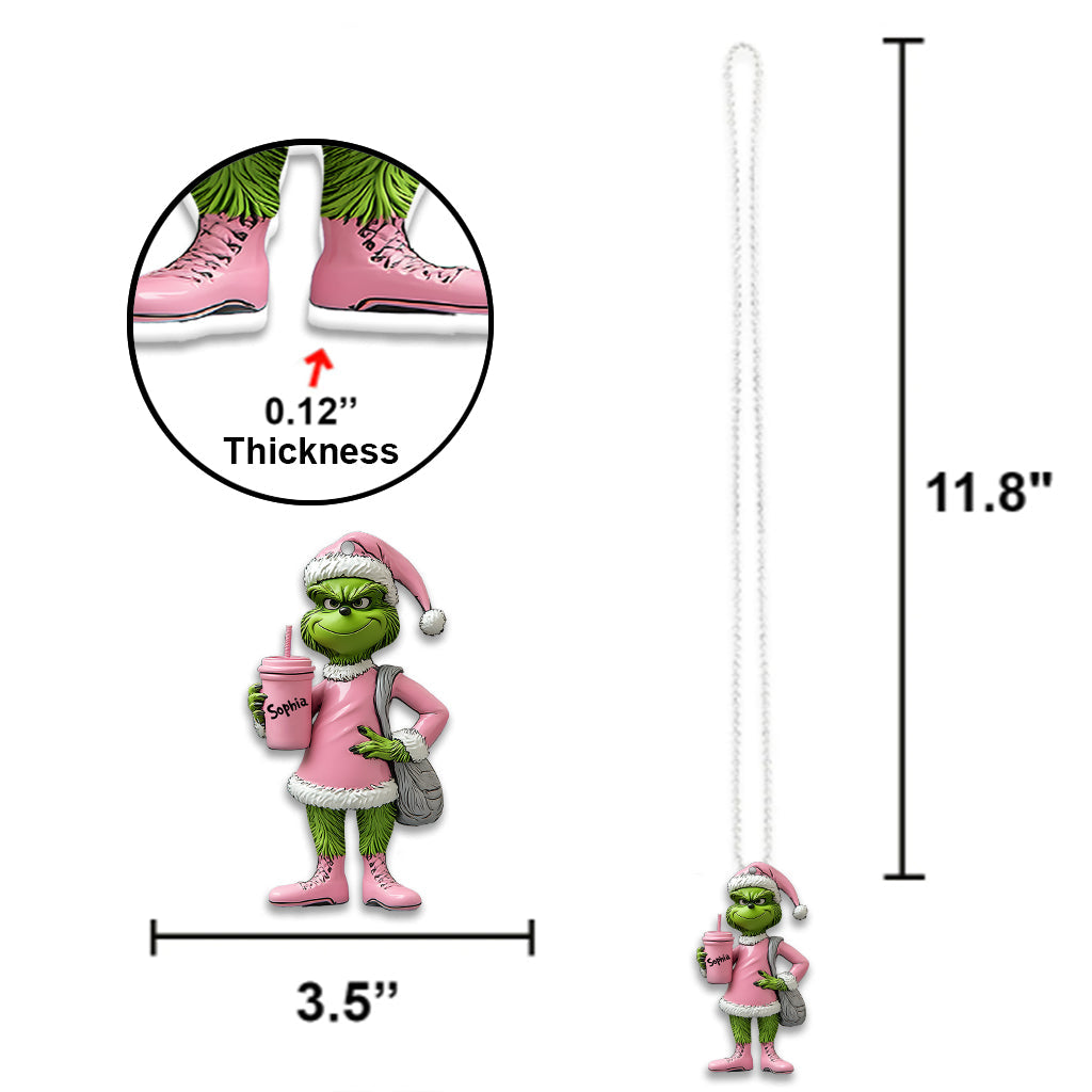 Grinchy Green Lady - Ornement de Noël personnalisé en forme d'étole pour voiture