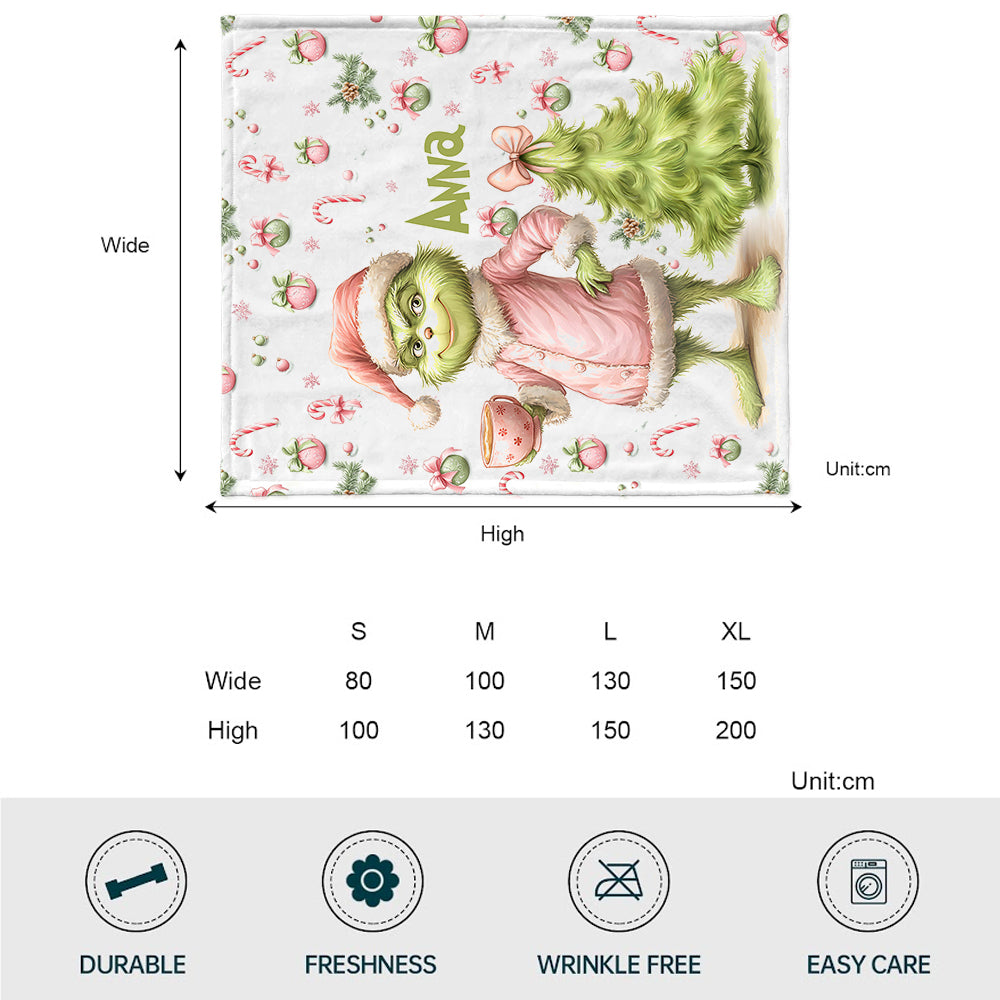 Étole de Noël personnalisée rose Grinchy et verte - Couverture de Noël