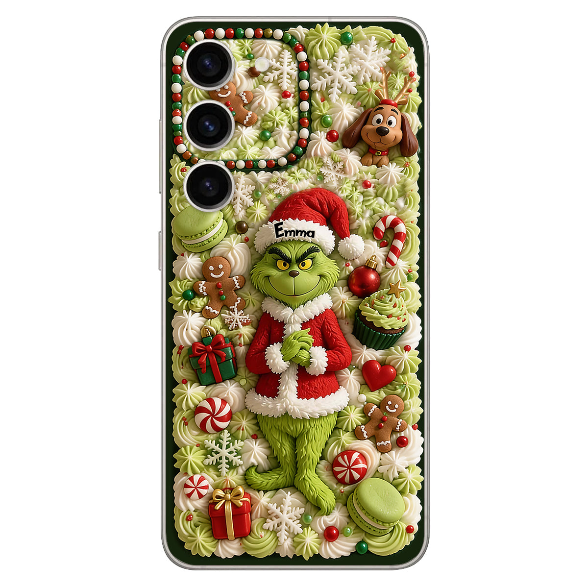 Christmas Green Character - Personalized Stole Christmas 3D Embossed Leather Phone Case