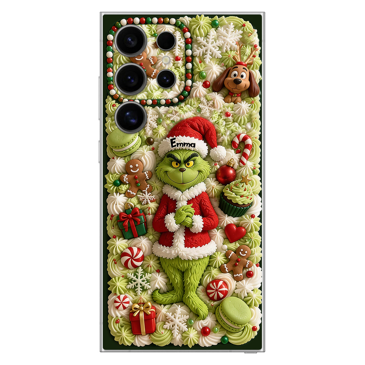 Christmas Green Character - Personalized Stole Christmas 3D Embossed Leather Phone Case